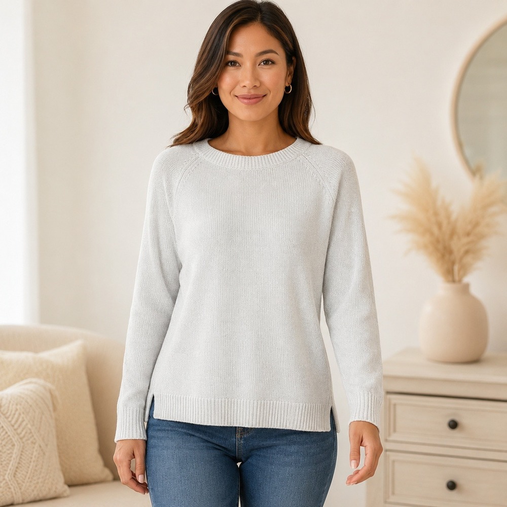 Lilly Pulitzer Sweater Women's Medium Pearl White Chenille Ribbed Crewneck Cozy